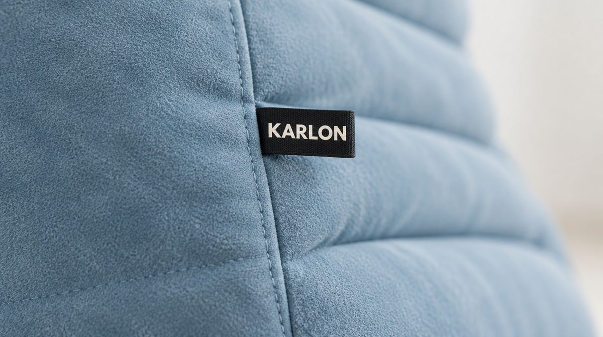 Karlon woven label sewn into the seam of a Fireside chair