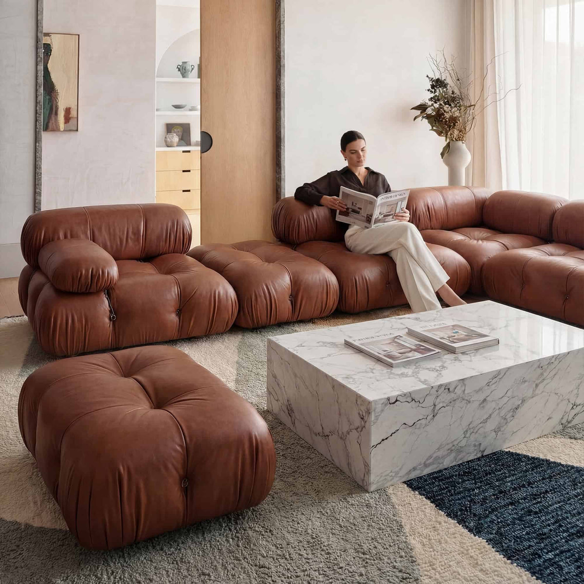 Bubble Modulares Sofa mit linkem Armteil Leder | Linksseitiges Modul