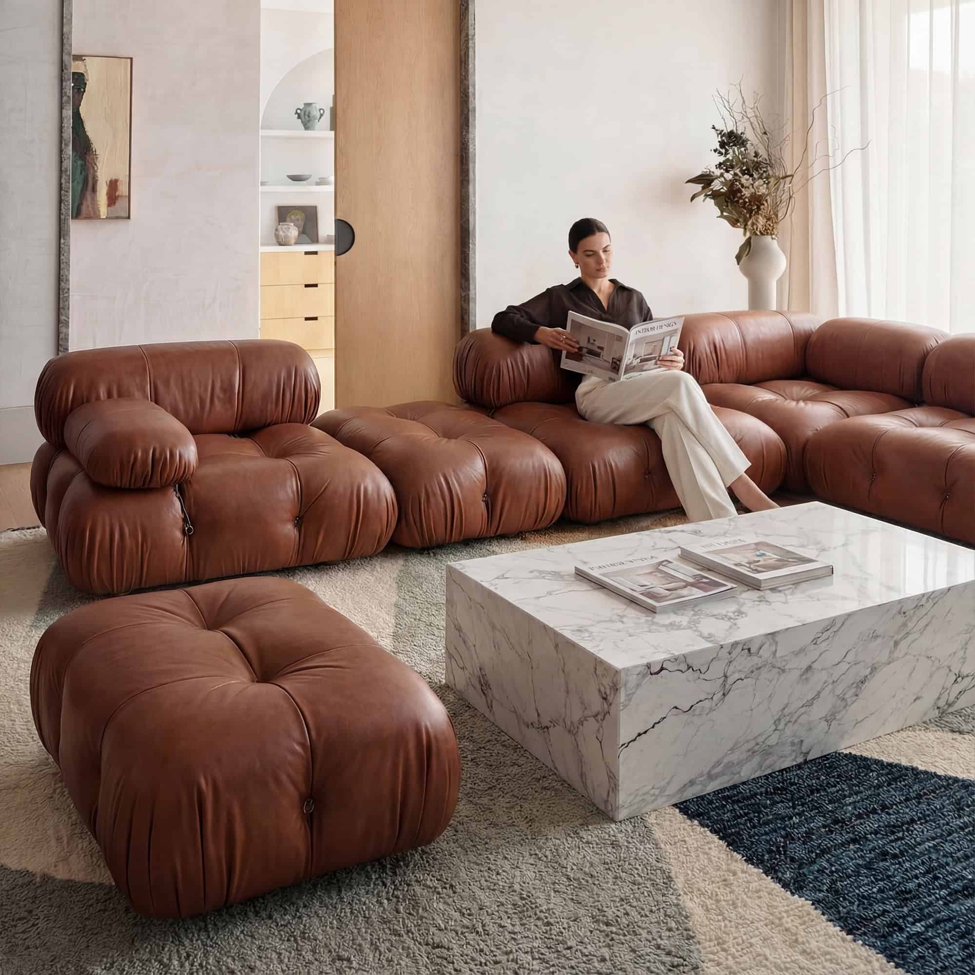 Bubble Modular Sofa Left Arm Section Leather – Curved Sectional Module