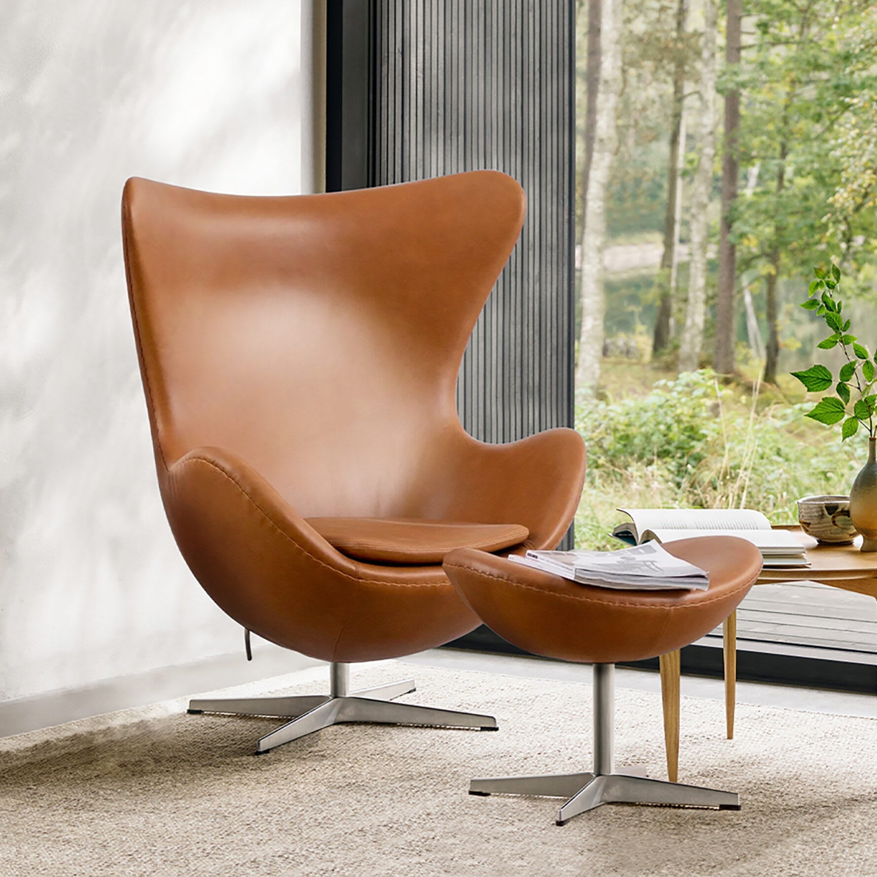 Scandinavian Leather Lounge Chair with stool – Nordic Modern Design