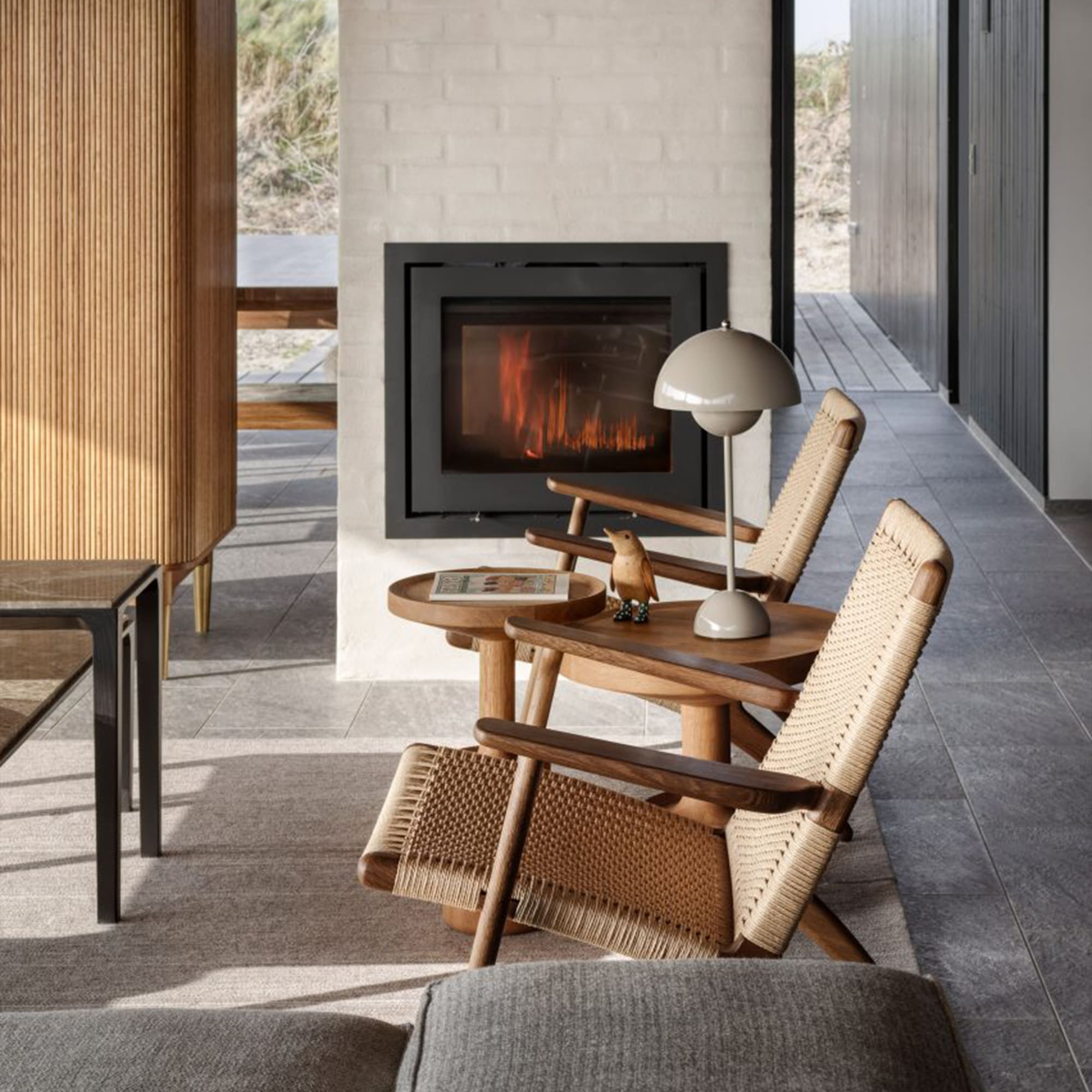 Scandinavian Woven Cord Lounge Chair – Solid Wood Frame