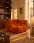 Corner Fireside Corduroy in a retro living room